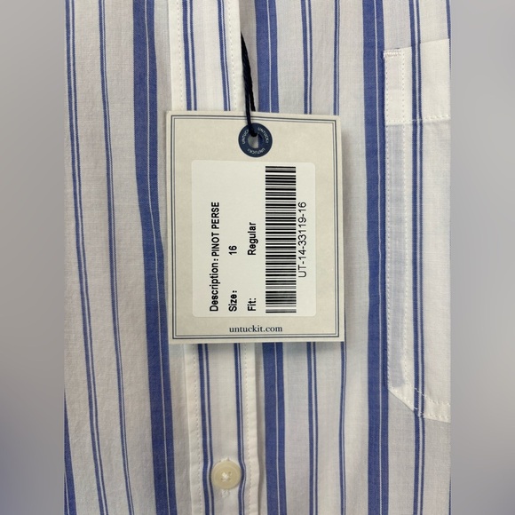 NEW Untuckit Pinot Perse Shirt 16 Striped Blue White Long Sleeve Button Up 0970 - Picture 5 of 8